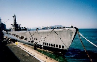 A view of the side of the USS pampanito